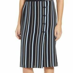 BP. Blue Black Striped Wrap Skirt Size Small Button Front Lightweight Midi